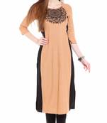 Beige Viscose Rayon embroidery Three Quarter Sleeves Round Neck stitched kurtas and kurtis