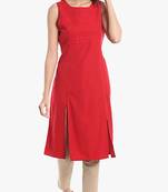 Red Viscose Rayon Sleeveless Round Neck stitched kurtas and kurtis