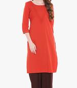 Rust Viscose Rayon Sleeveless Round Neck stitched kurtas and kurtis