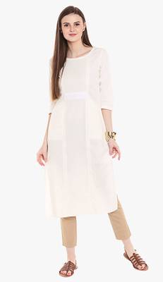 White Viscose Rayon embroidery Sleeveless Round Neck stitched kurtas and kurtis 1