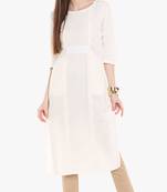 White Viscose Rayon embroidery Sleeveless Round Neck stitched kurtas and kurtis
