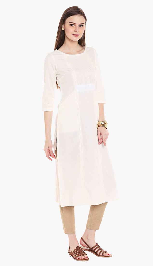 White Viscose Rayon embroidery Sleeveless Round Neck stitched kurtas and kurtis