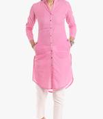 Pink Viscose Rayon Three Quarter Sleeves V Neck stitched kurtas and kurtis