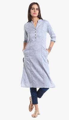 Blue Viscose Rayon Three Quarter Sleeves V Neck stitched kurtas and kurtis 1