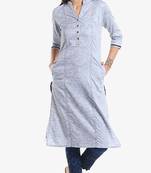 Blue Viscose Rayon Three Quarter Sleeves V Neck stitched kurtas and kurtis