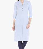 Blue Viscose Rayon Three Quarter Sleeves V Neck stitched kurtas and kurtis