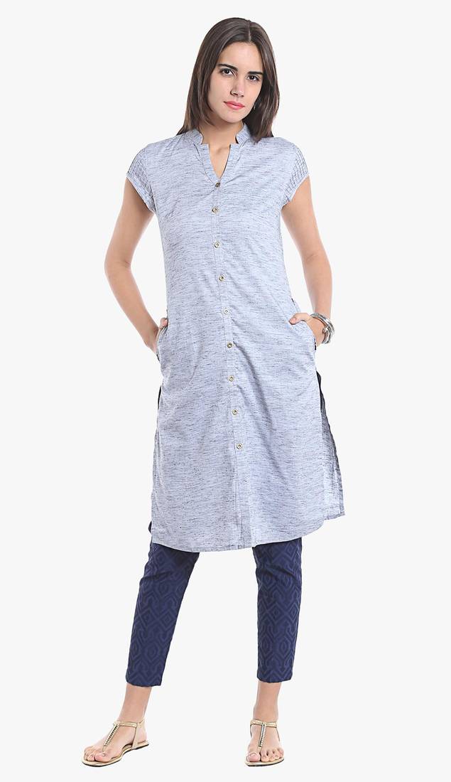 Blue Viscose Rayon Short Sleeves V Neck stitched kurtas and kurtis