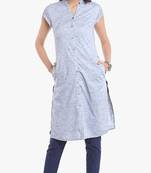 Blue Viscose Rayon Short Sleeves V Neck stitched kurtas and kurtis