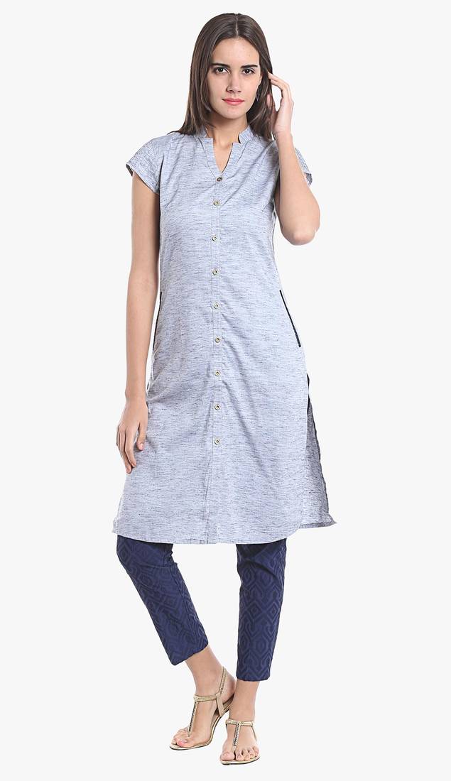 Blue Viscose Rayon Short Sleeves V Neck stitched kurtas and kurtis