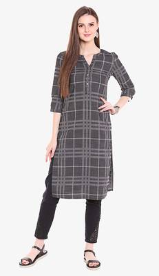 Black Viscose Rayon Short Sleeves V Neck stitched kurtas and kurtis 1