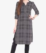 Black Viscose Rayon Short Sleeves V Neck stitched kurtas and kurtis