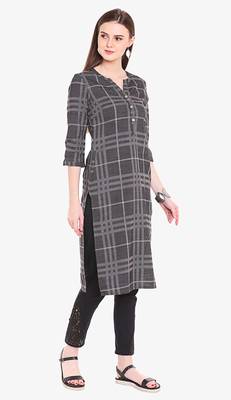 Black Viscose Rayon Short Sleeves V Neck stitched kurtas and kurtis 2
