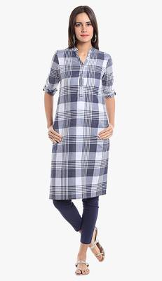 Blue Viscose Rayon Three Quarter Sleeves V Neck stitched kurtas and kurtis 1