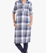 Blue Viscose Rayon Three Quarter Sleeves V Neck stitched kurtas and kurtis