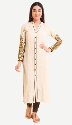 White Viscose Rayon Three Quarter Sleeves V Neck stitched kurtas and kurtis 1