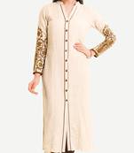 White Viscose Rayon Three Quarter Sleeves V Neck stitched kurtas and kurtis