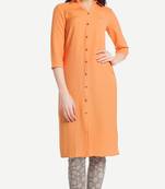 Orange Viscose Rayon Three Quarter Sleeves V Neck stitched kurtas and kurtis