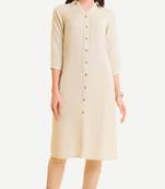 White Viscose Rayon Three Quarter Sleeves V Neck stitched kurtas and kurtis