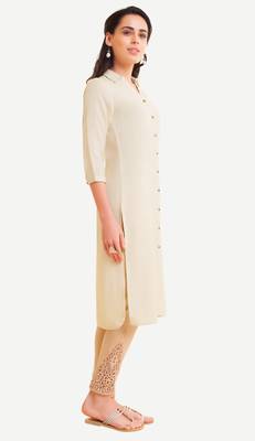 White Viscose Rayon Three Quarter Sleeves V Neck stitched kurtas and kurtis 2