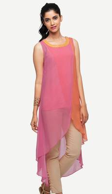 Pink Viscose Rayon embroidery Sleeveless Round Neck stitched kurtas and kurtis 1