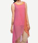 Pink Viscose Rayon embroidery Sleeveless Round Neck stitched kurtas and kurtis