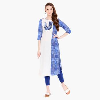 Blue Viscose Rayon Three Quarter Sleeves Round Neck stitched kurtas and kurtis 1