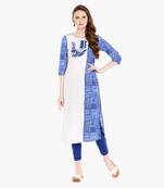 Blue Viscose Rayon Three Quarter Sleeves Round Neck stitched kurtas and kurtis