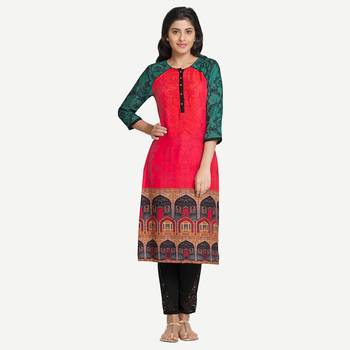 Red Viscose Rayon Three Quarter Sleeves Round Neck stitched kurtas and kurtis 1