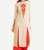 White Viscose Rayon embroidery Three Quarter Sleeves Round Neck stitched kurtas and kurtis