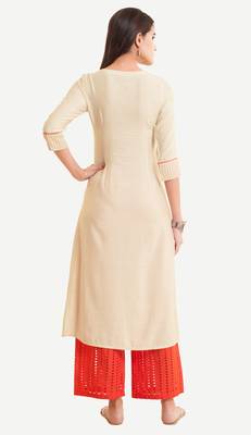 White Viscose Rayon embroidery Three Quarter Sleeves Round Neck stitched kurtas and kurtis 2