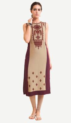 Maroon Viscose Rayon Sleeveless Round Neck stitched kurtas and kurtis 1