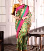 Green hand woven banarasi silk saree with blouse
