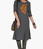 Grey Viscose Rayon embroidery Three Quarter Sleeves Round Neck stitched kurtas and kurtis