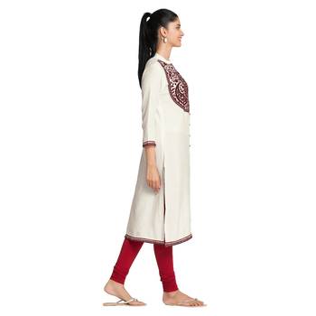 White Viscose Rayon embroidery Three Quarter Sleeves V Neck stitched kurtas and kurtis 2
