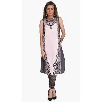 Pink Viscose Rayon embroidery Sleeveless Round Neck stitched kurtas and kurtis 1