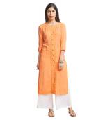 Orange Viscose Rayon Three Quarter Sleeves Round Neck stitched kurtas and kurtis