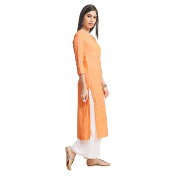 Orange Viscose Rayon Three Quarter Sleeves Round Neck stitched kurtas and kurtis 2