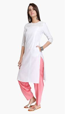 White Viscose Rayon embroidery Three Quarter Sleeves Round Neck stitched kurtas and kurtis 2