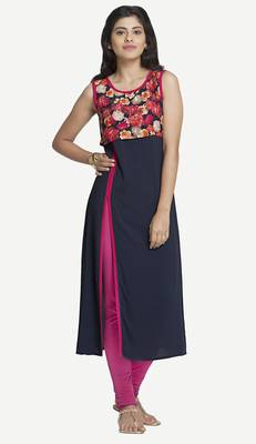 Blue Viscose Rayon Sleeveless V Neck stitched kurtas and kurtis 1