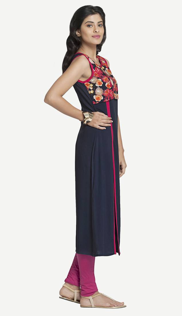 Blue Viscose Rayon Sleeveless V Neck stitched kurtas and kurtis