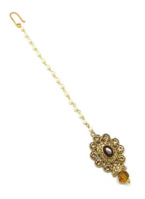 Jewellery Mehndi Polish Maang Tikka Decorated With Crystal & Pearl For Women/Girls 1