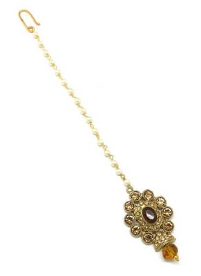 Jewellery Mehndi Polish Maang Tikka Decorated With Crystal & Pearl For Women/Girls 2