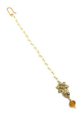 Jewellery Mehndi Polish Small Size Maang Tikka Decorated With Crystal & Pearl For Women/Girls 1
