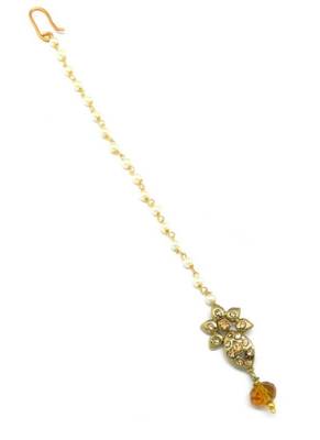 Jewellery Mehndi Polish Small Size Maang Tikka Decorated With Crystal & Pearl For Women/Girls 2