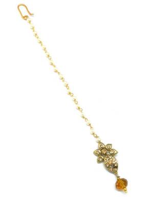 Jewellery Mehndi Polish Small Size Maang Tikka Decorated With Crystal & Pearl For Women/Girls 3