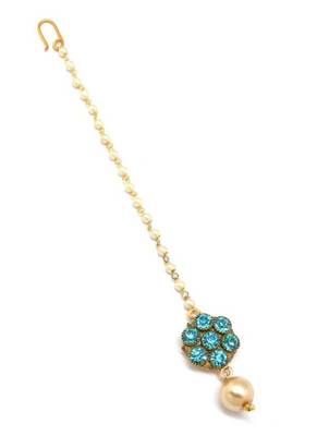 Jewellery Flower Style Maang Tikka Decorated With Crystal & Pearl For Women/Girls 3