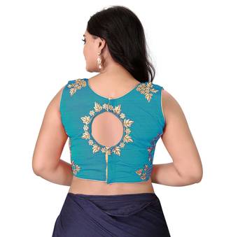 Turquoise Embriodered Silk Blouse 2