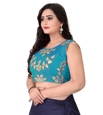 Turquoise Embriodered Silk Blouse 3