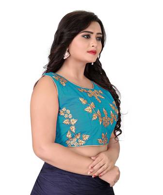 Turquoise Embriodered Silk Blouse 4