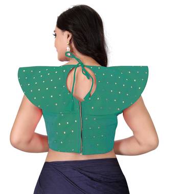 Turquoise Solid Malbari Blouse 2
